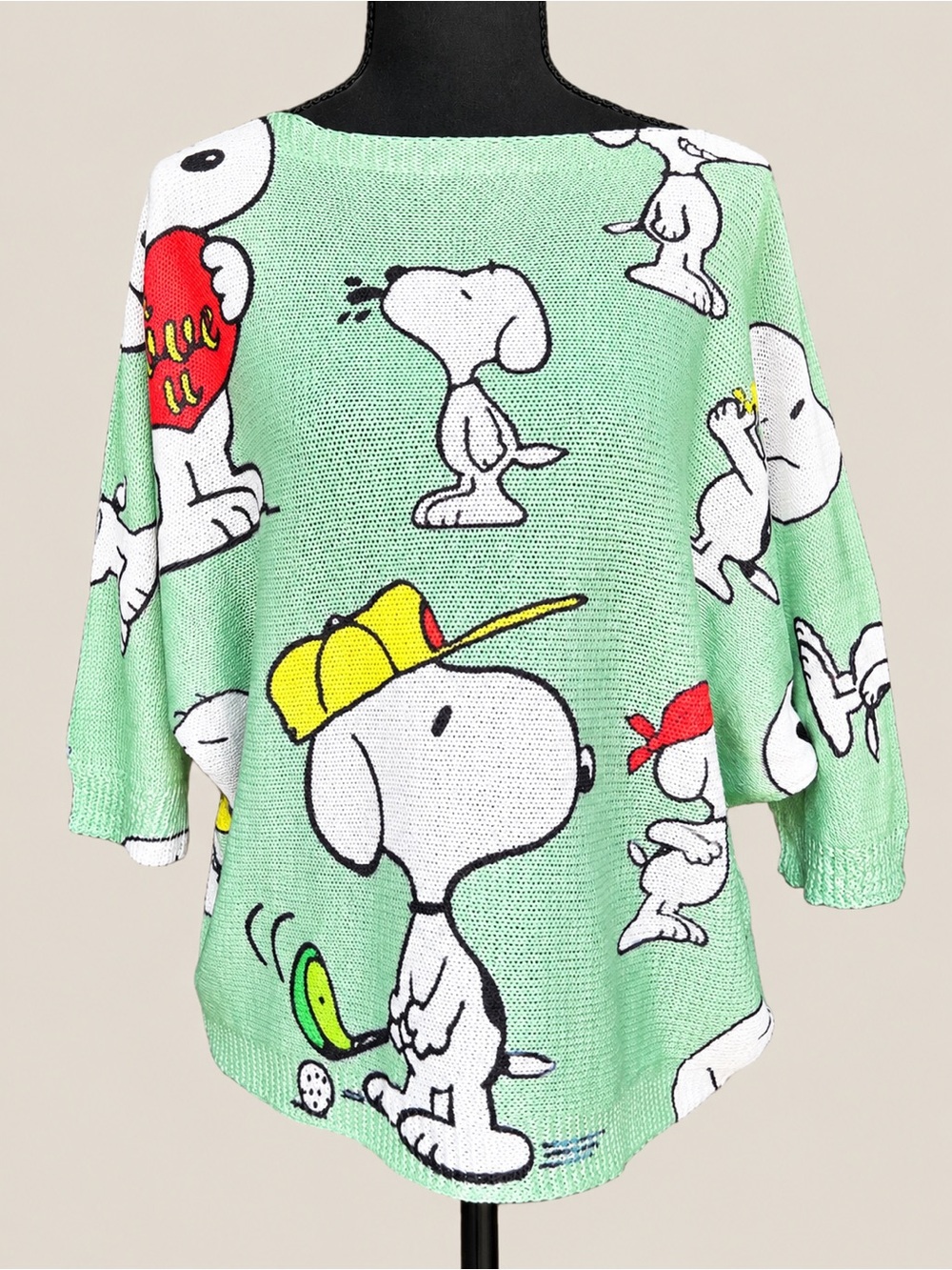 Yolly Italia Snoopy Peanuts Mint Green Oversized Sweater NWOT